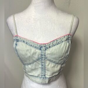 American Eagle Denim Bustier With Contrast Vibrant Pink Trim. 
Size Medium